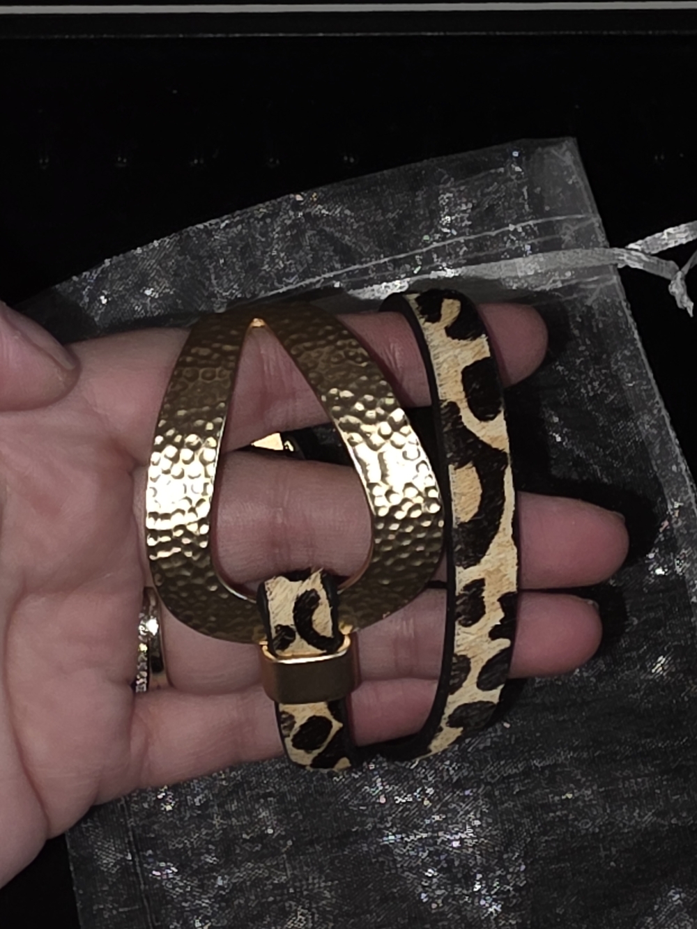 SAACHI Gold and Leopard Print Double-Strap Magnetic Bracelet